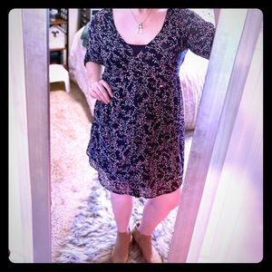 Navy Blue with Pink Birds Torrid Sheer Shirt Dress